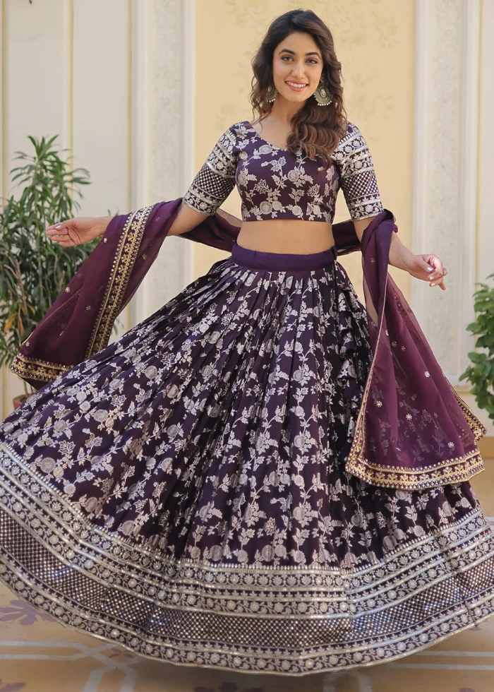 Wine Silk Lehenga Choli