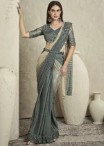 Army Green Ready to Wear Designer Saree