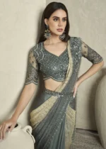 Army Green Ready to Wear Designer Saree