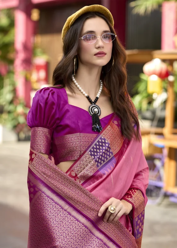 Azalea Pink Banarasi Silk Saree