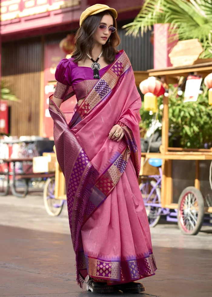 Azalea Pink Banarasi Silk Saree