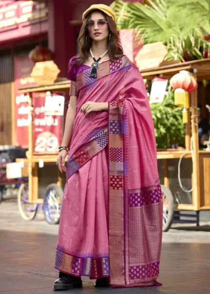 Azalea Pink Banarasi Silk Saree