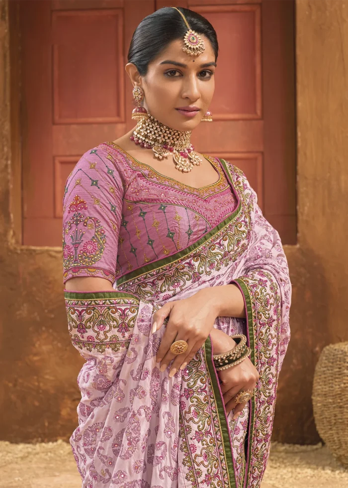 Baby Pink Embroidered Saree with Kacchi Work