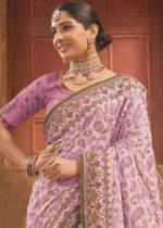 Baby Pink Embroidered Saree with Kacchi Work