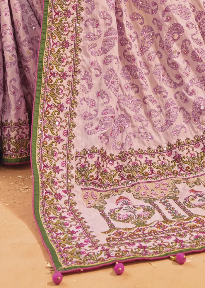 Baby Pink Embroidered Saree with Kacchi Work