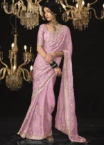 Baby Pink Embroidered Tissue Silk Saree