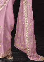 Baby Pink Embroidered Tissue Silk Saree