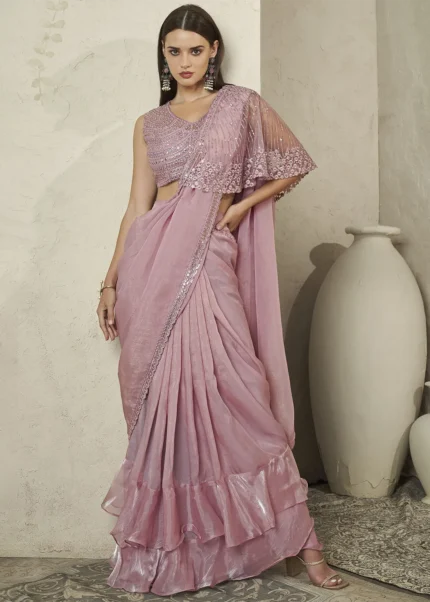 Baby Pink Ready to Wear Designer Saree