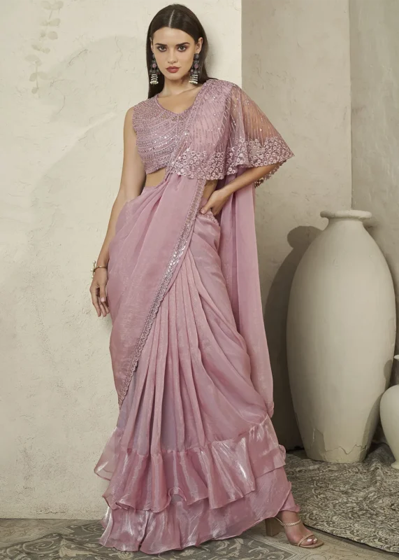 Baby Pink Ready to Wear Designer Saree