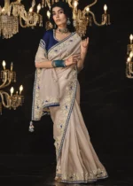 Beige Embroidered Silk Saree with Embroidered Blouse