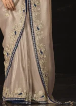 Beige Embroidered Silk Saree with Embroidered Blouse