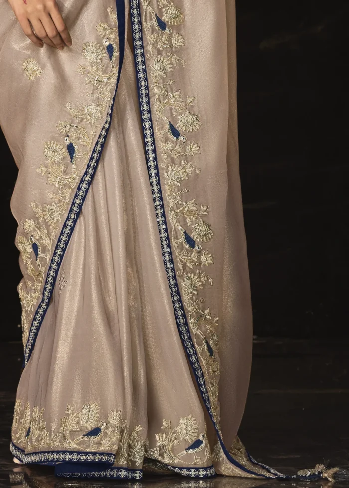 Beige Embroidered Silk Saree with Embroidered Blouse