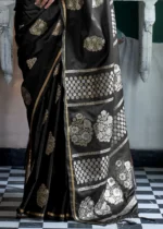 Black Banarasi Satin Saree with Brocade Blouse