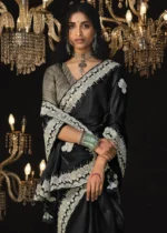 Black Embroidered Tissue Silk Saree with Brocade Blouse