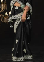 Black Embroidered Tissue Silk Saree with Brocade Blouse