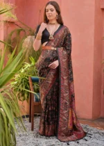 Black Kashmiri Jamawar Pashmina Saree