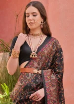 Black Kashmiri Jamawar Pashmina Saree