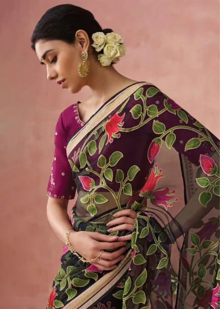 Black Woven Organza Brasso Saree