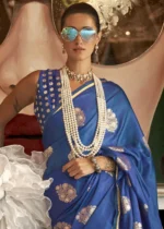 Blue Banarasi Satin Saree with Brocade Blouse