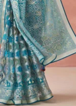 Blue Woven Organza Brasso Saree