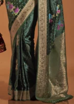 Bottle Green Handloom Banarasi Saree with Meenakari Work