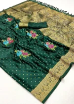 Bottle Green Handloom Banarasi Saree with Meenakari Work