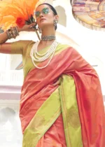 Coral Peach Banarasi Silk Saree