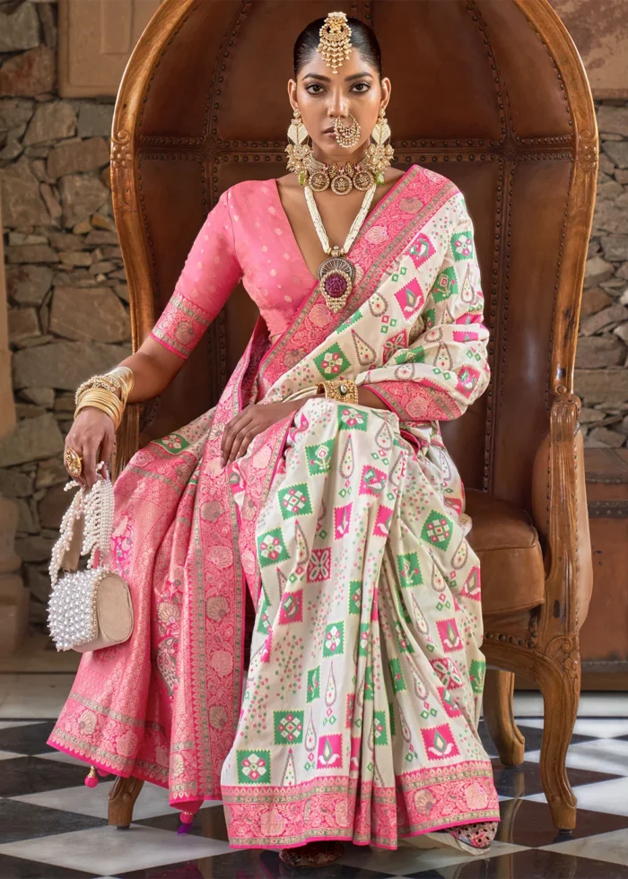 Cream Banarasi Saree with Brocade Blouse