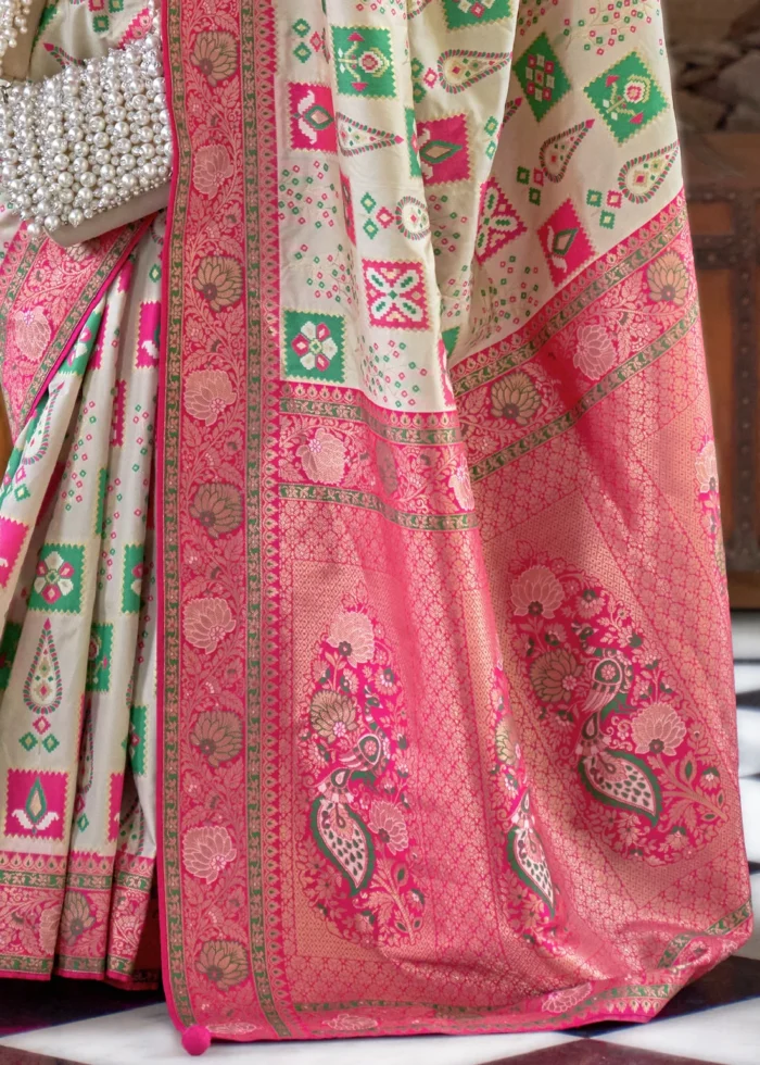 Cream Banarasi Saree with Brocade Blouse