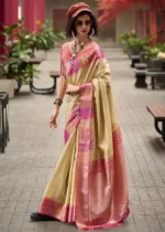 Cream Banarasi Silk Saree