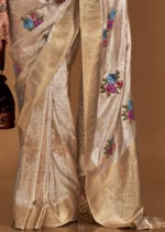 Cream Handloom Banarasi Saree with Meenakari Work