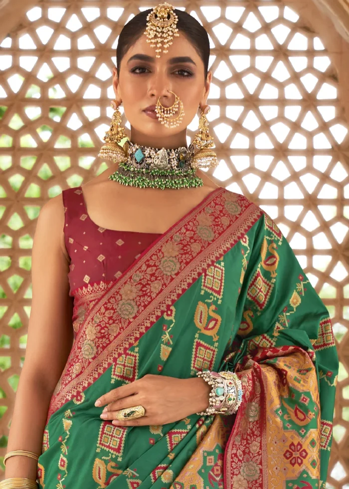 Dark Green Banarasi Saree with Brocade Blouse