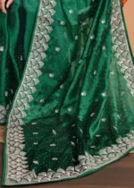 Dark Green Embroidered Chiffon Saree