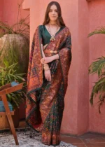 Dark Green Kashmiri Jamawar Pashmina Saree