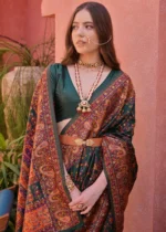 Dark Green Kashmiri Jamawar Pashmina Saree