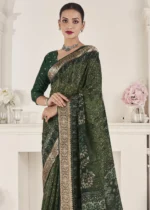 Dark Green Printed Silk Saree