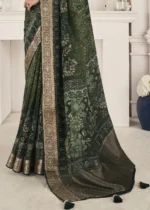 Dark Green Printed Silk Saree