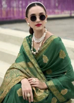 Genoa Green Banarasi Satin Silk Saree