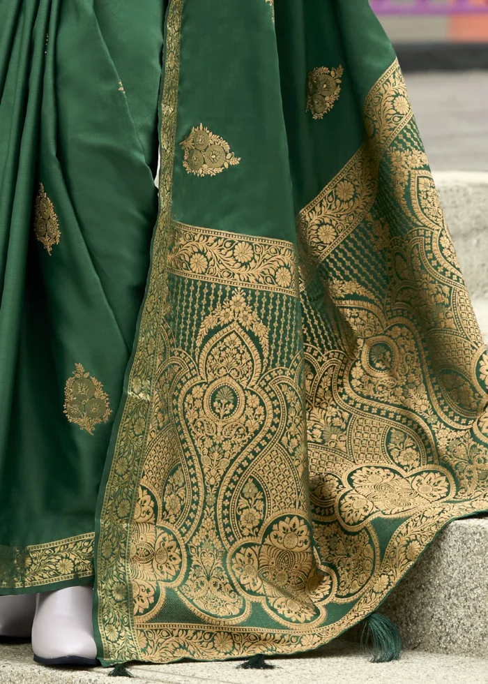 Genoa Green Banarasi Satin Silk Saree