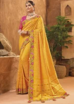 Golden Yellow Embroidered Saree with Kacchi Work