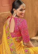 Golden Yellow Embroidered Saree with Kacchi Work