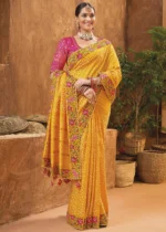 Golden Yellow Embroidered Saree with Kacchi Work