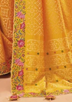 Golden Yellow Embroidered Saree with Kacchi Work