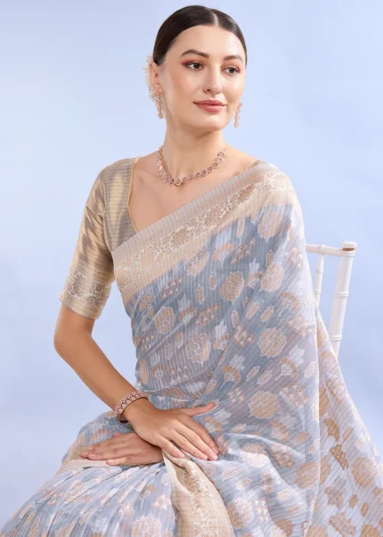 Gray Banarasi Organza Silk Saree