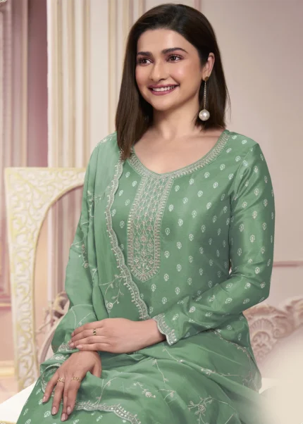 Green Georgette Silk Printed Suit