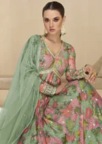 Green and Pink Georgette Anarkali Gown