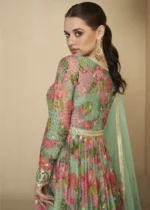 Green and Pink Georgette Anarkali Gown