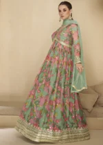 Green and Pink Georgette Anarkali Gown