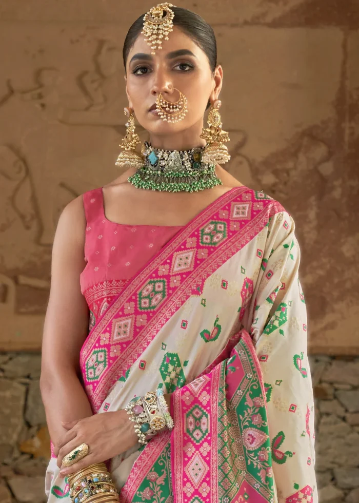 Ivory Banarasi Saree with Brocade Blouse