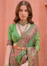 Leaf Green Kashmiri Jamawar Pashmina Saree